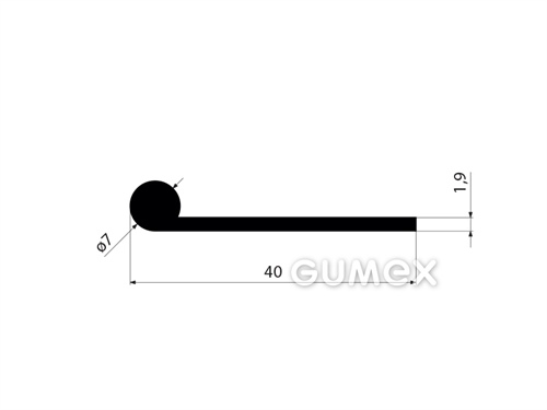 Pryžový profil tvaru "P", 40x7/1,9mm, 70°ShA, EPDM, -40°C/+100°C, černý